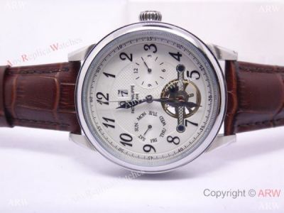 Fake Patek Philippe Watches For Sale - White Face Brown Leather Band
